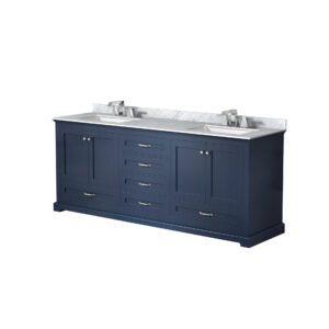 Dukes 80 in. W x 22 in. D Navy Blue Double Bath Vanity, Carrara Marble Top, and Faucet Set