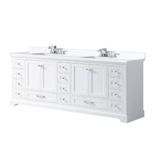 Dukes 84 in. W x 22 in. D White Double Bath Vanity, Carrara Marble Top, and Faucet Set