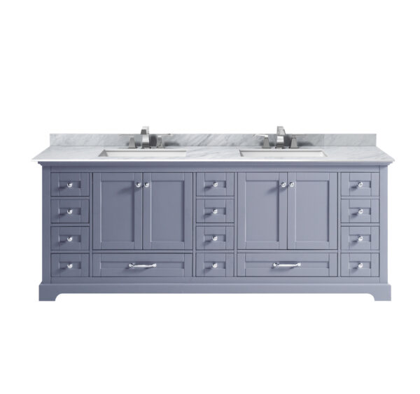 Dukes 84 in. W x 22 in. D Dark Grey Double Bath Vanity, Carrara Marble Top, and Faucet Set