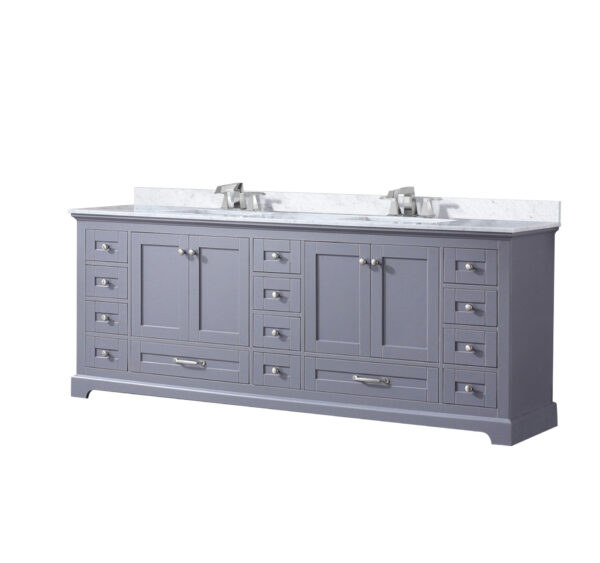 Dukes 84 in. W x 22 in. D Dark Grey Double Bath Vanity, Carrara Marble Top, and Faucet Set