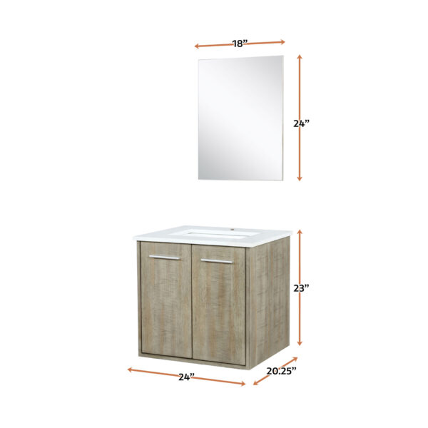 Fairbanks 24W x 20D Rustic Acacia Bath Vanity, White Quartz Top and 18Mirror