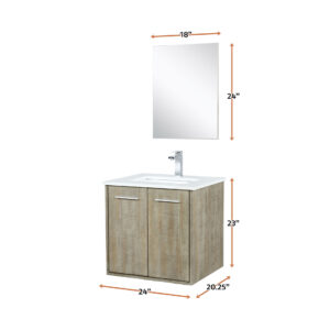 Fairbanks 24W x 20D Rustic Acacia Bath Vanity, Cultured Marble Top, Chrome Faucet Set and 18Mirror