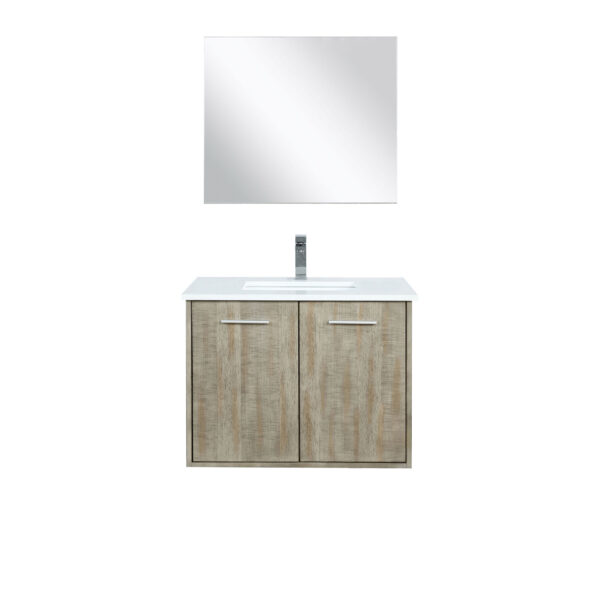 Fairbanks 30W x 20D Rustic Acacia Bath Vanity, Cultured Marble Top, Chrome Faucet Set and 28Mirror