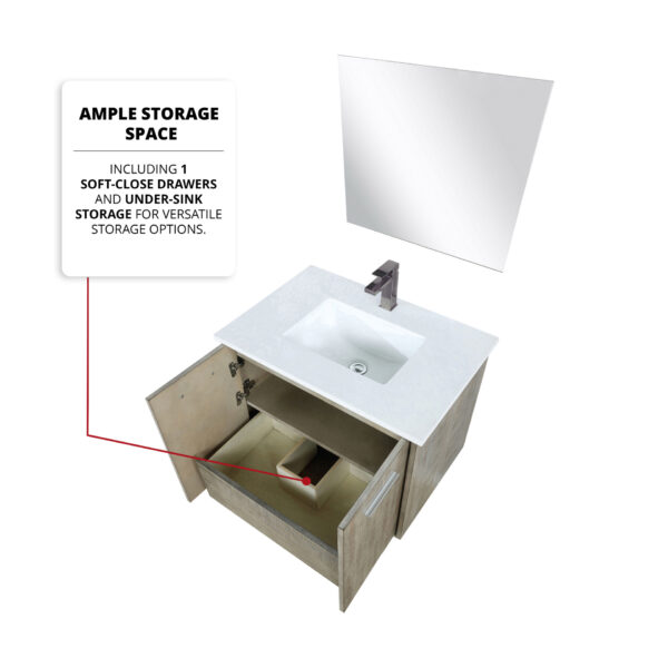 Fairbanks 30W x 20D Rustic Acacia Bath Vanity, Cultured Marble Top and Gun Metal Faucet Set