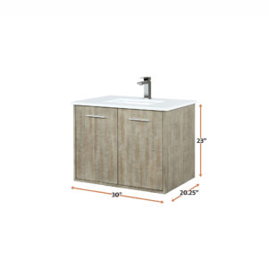 Fairbanks 30W x 20D Rustic Acacia Bath Vanity, Cultured Marble Top and Gun Metal Faucet Set