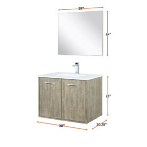 Fairbanks 30W x 20D Rustic Acacia Bath Vanity, Cultured Marble Top, Chrome Faucet Set and 28Mirror