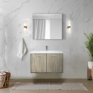 Fairbanks 36W x 20D Rustic Acacia Bath Vanity, Cultured Marble Top and Chrome Faucet Set