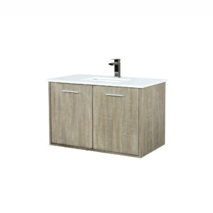 Fairbanks 36W x 20D Rustic Acacia Bath Vanity, Cultured Marble Top and Gun Metal Faucet Set