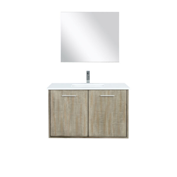 Fairbanks 36W x 20D Rustic Acacia Bath Vanity, Cultured Marble Top, Chrome Faucet Set and 28Mirror