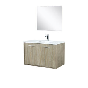 Fairbanks 36W x 20D Rustic Acacia Bath Vanity, Cultured Marble Top, Chrome Faucet Set and 28Mirror