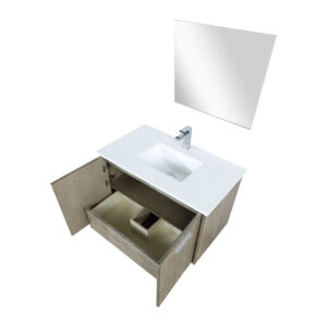 Fairbanks 36W x 20D Rustic Acacia Bath Vanity, Cultured Marble Top, Chrome Faucet Set and 28Mirror