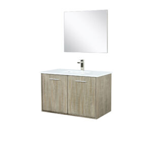 Fairbanks 36W x 20D Rustic Acacia Bath Vanity, Cultured Marble Top, Brushed Nickel Faucet Set and 28Mirror