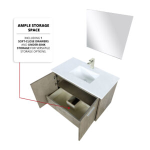 Fairbanks 36W x 20D Rustic Acacia Bath Vanity, Cultured Marble Top and Brushed Nickel Faucet Set