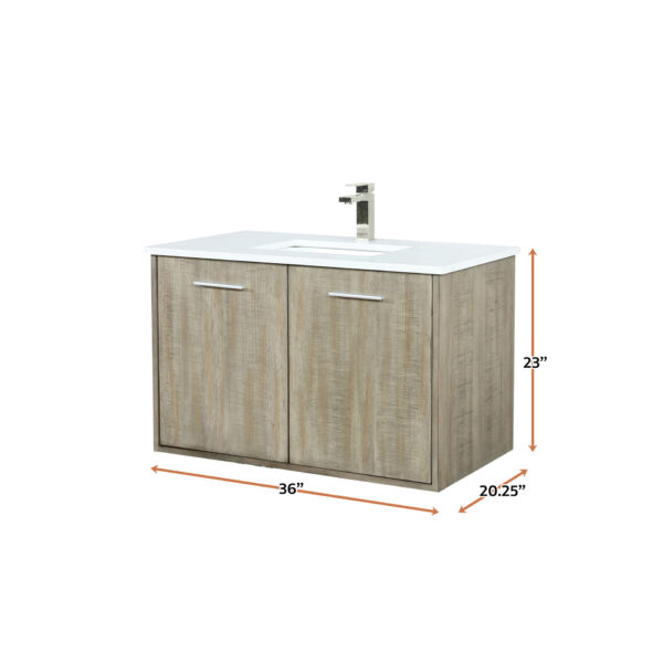 Fairbanks 36W x 20D Rustic Acacia Bath Vanity, Cultured Marble Top and Brushed Nickel Faucet Set