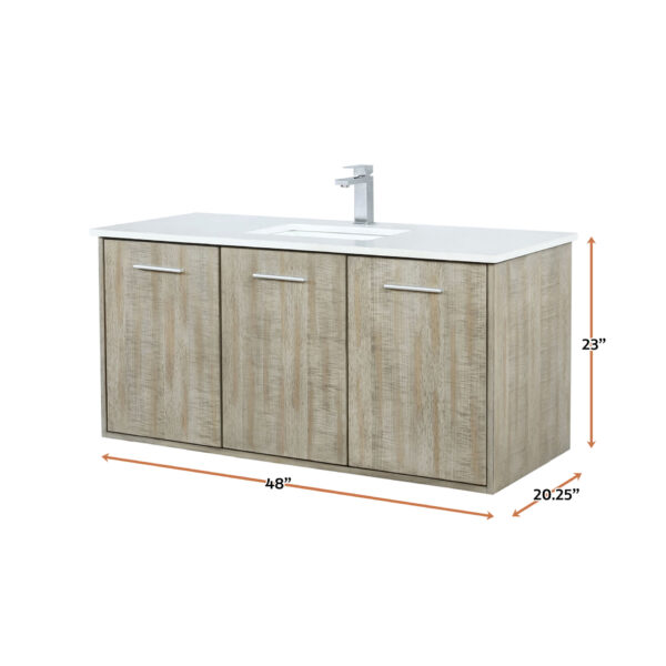 Fairbanks 48W x 20D Rustic Acacia Bath Vanity, White Quartz Top and Chrome Faucet Set