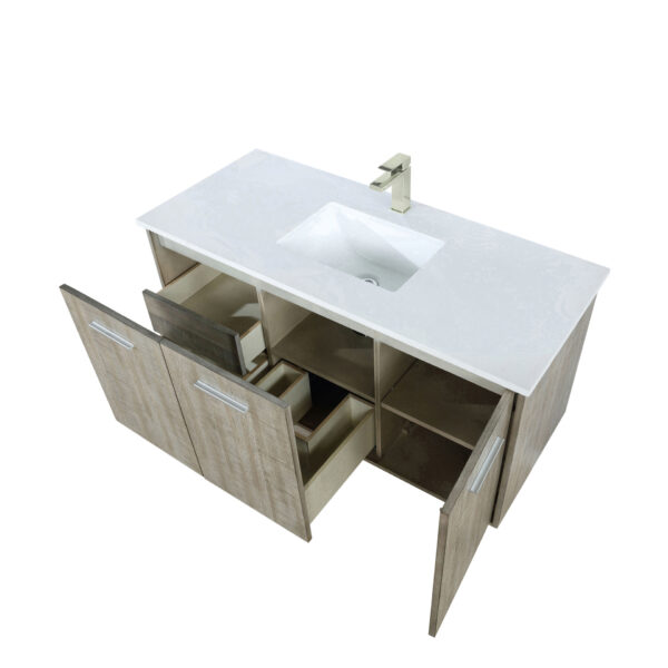 Fairbanks 48W x 20D Rustic Acacia Bath Vanity, Cultured Marble Top and Brushed Nickel Faucet Set