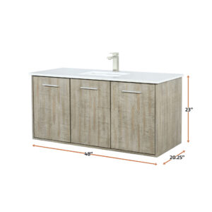 Fairbanks 48W x 20D Rustic Acacia Bath Vanity, White Quartz Top and Brushed Nickel Faucet Set