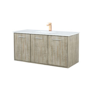 Fairbanks 48W x 20D Rustic Acacia Bath Vanity, Cultured Marble Top and Rose Gold Faucet Set