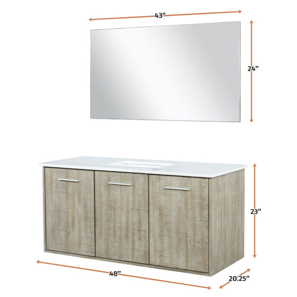 Fairbanks 48W x 20D Rustic Acacia Bath Vanity, White Quartz Top and 43Mirror