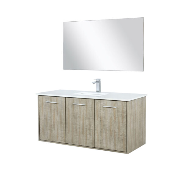 Fairbanks 48W x 20D Rustic Acacia Bath Vanity, Cultured Marble Top, Chrome Faucet Set and 43Mirror