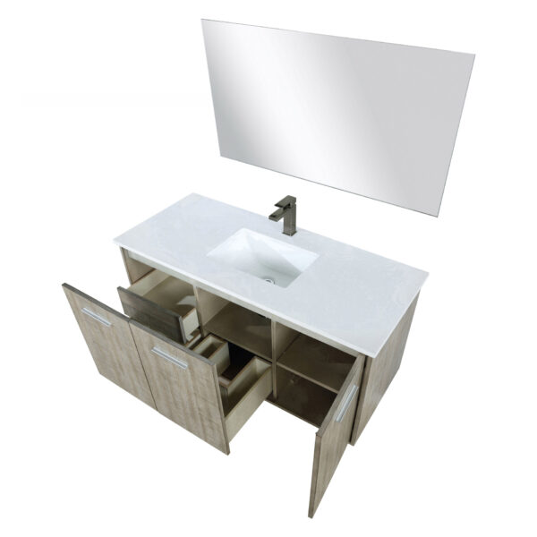 Fairbanks 48W x 20D Rustic Acacia Bath Vanity, Cultured Marble Top, Gun Metal Faucet Set and 43Mirror