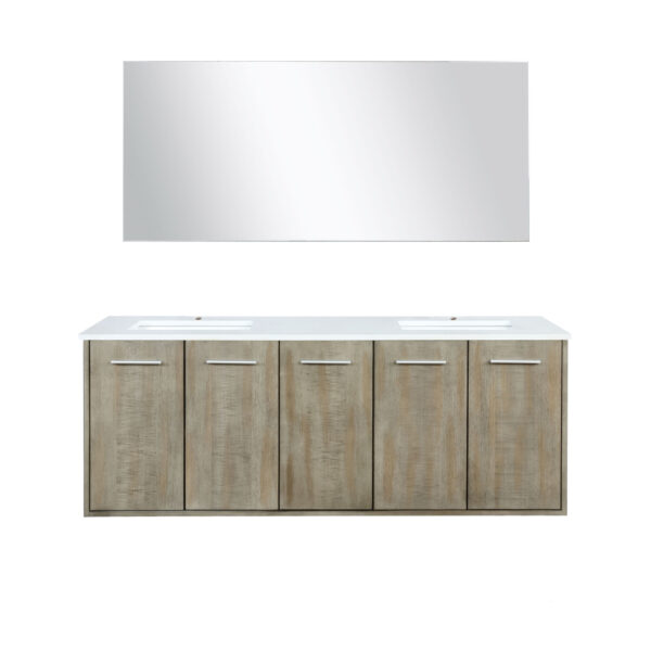 Fairbanks 60W x 20D Rustic Acacia Double Bath Vanity, Cultured Marble Top and 55Mirror