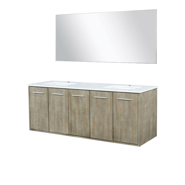 Fairbanks 60W x 20D Rustic Acacia Double Bath Vanity, Cultured Marble Top and 55Mirror