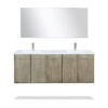 Fairbanks 60W x 20D Rustic Acacia Double Bath Vanity, Cultured Marble Top, Brushed Nickel Faucet Set and 55Mirror