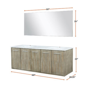 Fairbanks 60W x 20D Rustic Acacia Double Bath Vanity, Cultured Marble Top and 55Mirror