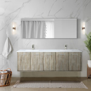 Fairbanks 72W x 20D Rustic Acacia Double Bath Vanity, Cultured Marble Top and Brushed Nickel Faucet Set