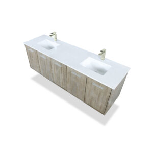 Fairbanks 72W x 20D Rustic Acacia Double Bath Vanity, Cultured Marble Top and Chrome Faucet Set