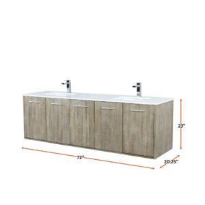 Fairbanks 72W x 20D Rustic Acacia Double Bath Vanity, White Quartz Top and Chrome Faucet Set