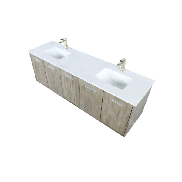 Fairbanks 72W x 20D Rustic Acacia Double Bath Vanity, Cultured Marble Top and Brushed Nickel Faucet Set