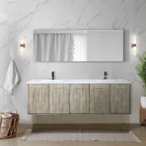 Fairbanks 72W x 20D Rustic Acacia Double Bath Vanity, Cultured Marble Top and Gun Metal Faucet Set