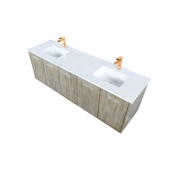 Fairbanks 72W x 20D Rustic Acacia Double Bath Vanity, Cultured Marble Top and Rose Gold Faucet Set