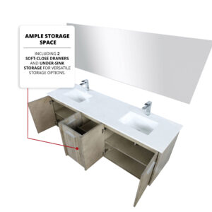 Fairbanks 72W x 20D Rustic Acacia Double Bath Vanity, Cultured Marble Top and Chrome Faucet Set