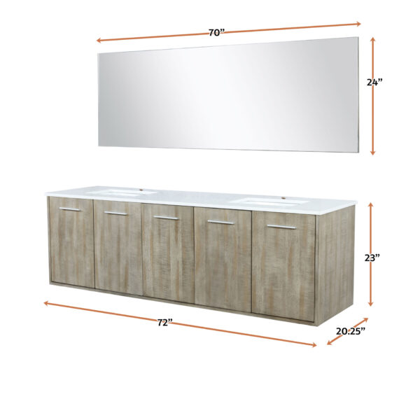 Fairbanks 72W x 20D Rustic Acacia Double Bath Vanity, Cultured Marble Top and 70Mirror