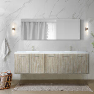 Fairbanks 80W x 20D Rustic Acacia Double Bath Vanity, Cultured Marble Top and Brushed Nickel Faucet Set