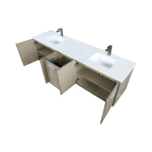 Fairbanks 80W x 20D Rustic Acacia Double Bath Vanity, Cultured Marble Top and Gun Metal Faucet Set