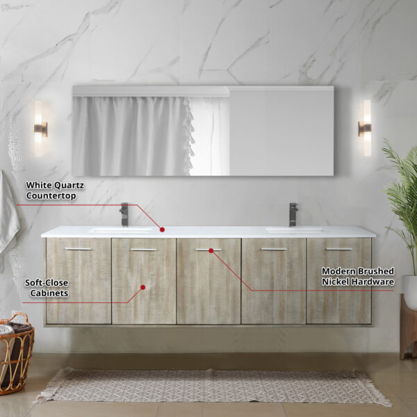 Fairbanks 80W x 20D Rustic Acacia Double Bath Vanity, White Quartz Top and Gun Metal Faucet Set