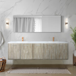 Fairbanks 80W x 20D Rustic Acacia Double Bath Vanity, Cultured Marble Top and Rose Gold Faucet Set