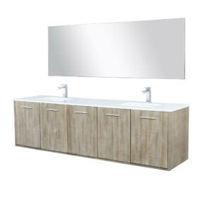 Fairbanks 80W x 20D Rustic Acacia Double Bath Vanity, Cultured Marble Top, Chrome Faucet Set and 70Mirror