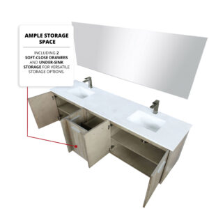 Fairbanks 80W x 20D Rustic Acacia Double Bath Vanity, Cultured Marble Top and Gun Metal Faucet Set