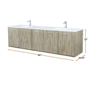 Fairbanks 80W x 20D Rustic Acacia Double Bath Vanity, Cultured Marble Top and Chrome Faucet Set