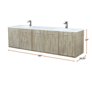 Fairbanks 80W x 20D Rustic Acacia Double Bath Vanity, Cultured Marble Top and Gun Metal Faucet Set