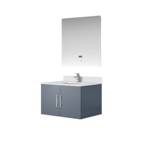 Geneva 30 in. W x 22 in. D Dark Grey Bath Vanity, Cultured Marble Top, Faucet Set, and 30 in. LED Mirror