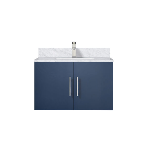 Geneva 30 in. W x 22 in. D Navy Blue Bath Vanity, Carrara Marble Top, and Faucet Set