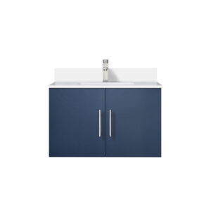 Geneva 30 in. W x 22 in. D Navy Blue Bath Vanity, White Quartz Top, and Faucet Set