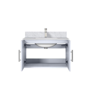 Geneva 30 in. W x 22 in. D Glossy White Bath Vanity, Carrara Marble Top, and Faucet Set