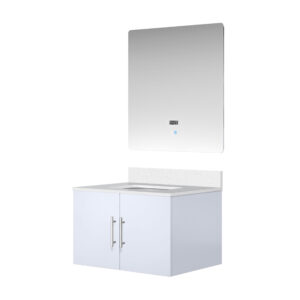 Geneva 30 in. W x 22 in. D Glossy White Bath Vanity, White Quartz Top, and 30 in. LED Mirror